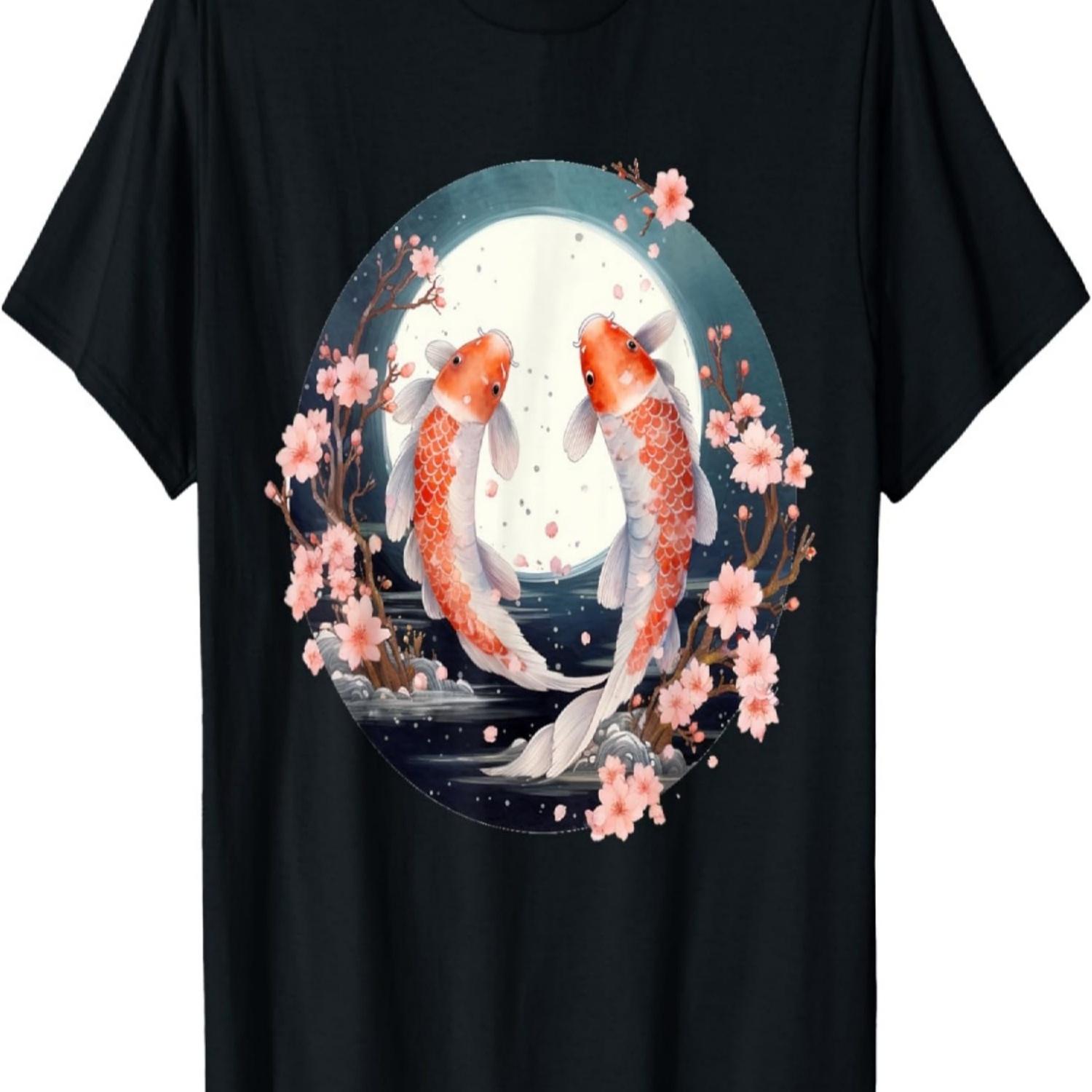 KOI CARP FISH WITH CHERRY BLOSSOM T-Shirt(2) S чёрный