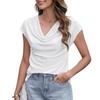 Women's Cowl Neck Short Sleeve Casual Slim Fit Solid Color Knit T-Shirt Blouse