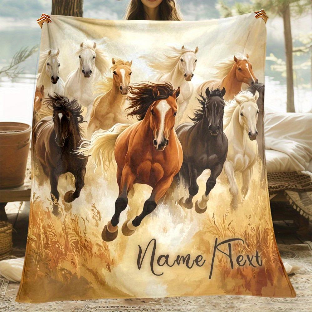 Individuelle Laufpferde Fleece-Decke Personalisierter Name Text Wildpferd-Druck Überwurf Weich Warm Ganzjahres Bettwäsche Geschenk Für Pferd