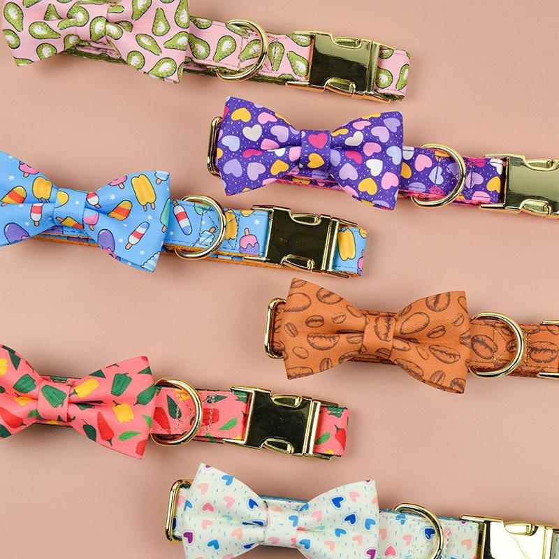 1 Pcs Pet Collar With Bow Tie Collar Valentine's Day and New Year Gifts Cute Double Side Printed Necklace Pet Collar