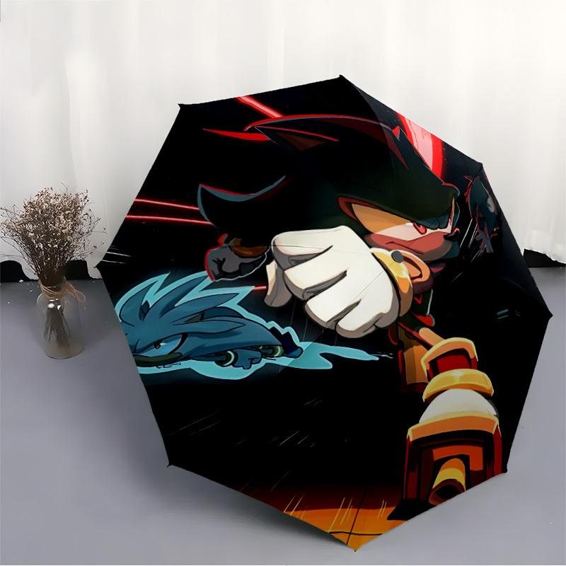 1pc Sonic, Shadow Automatic Folding Umbrella, Durable Plastic & Iron, Lightweight for Outdoor Daily Use 010