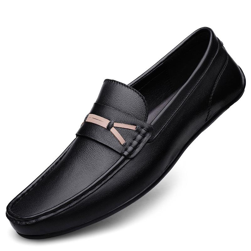 Men s Spring Korean Style Cowhide Leather Loafers - Round Toe, Breathable, Trendy, Four Seasons Casual Slip-ons 43
