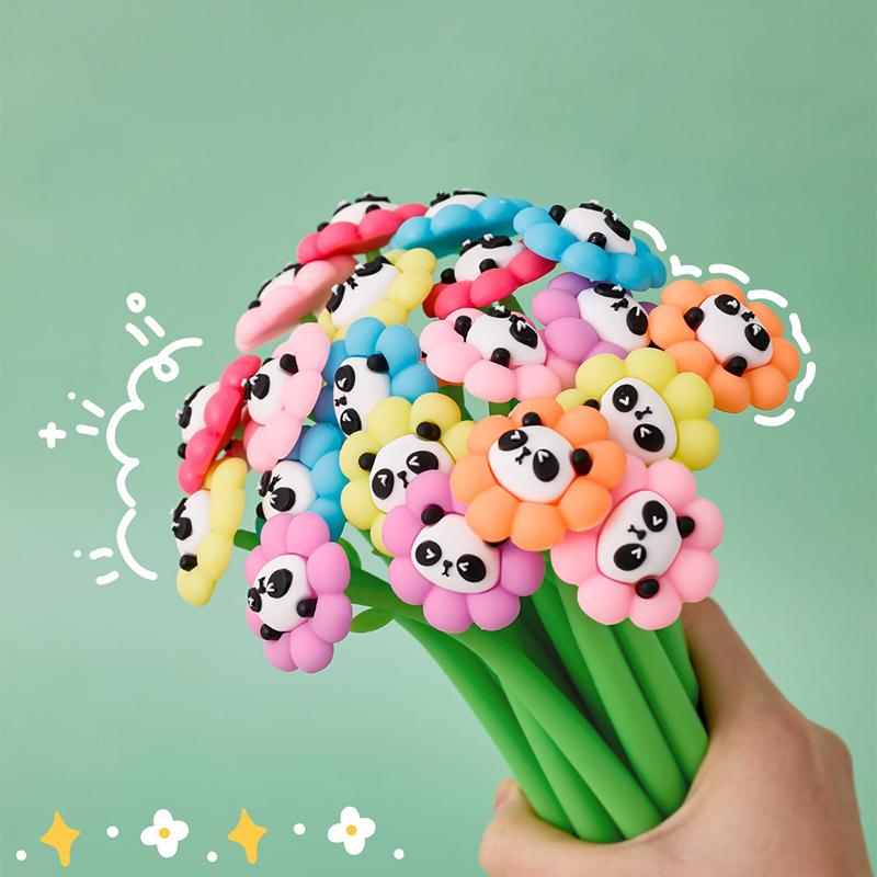 1 Piece Stationery Flowers Cute Cartoon Panda Soft Gel Pen Sunflower School Office Kawaii Supplies Creative Pens