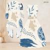 Women Plus Size Two Piece Set Round Neck Sleeveless Tie Waist Flared Dress 3 4 Sleeve Draped Cardigan Blue White Printed