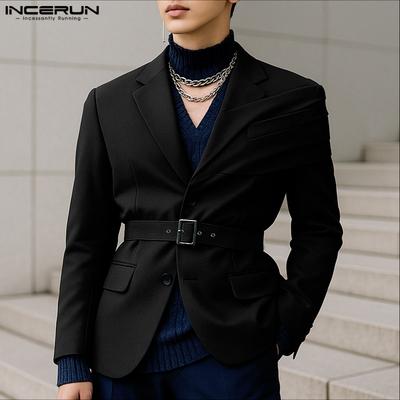 Men Lapel Long Sleeve Front Cross Casual Loose Blazer Coats