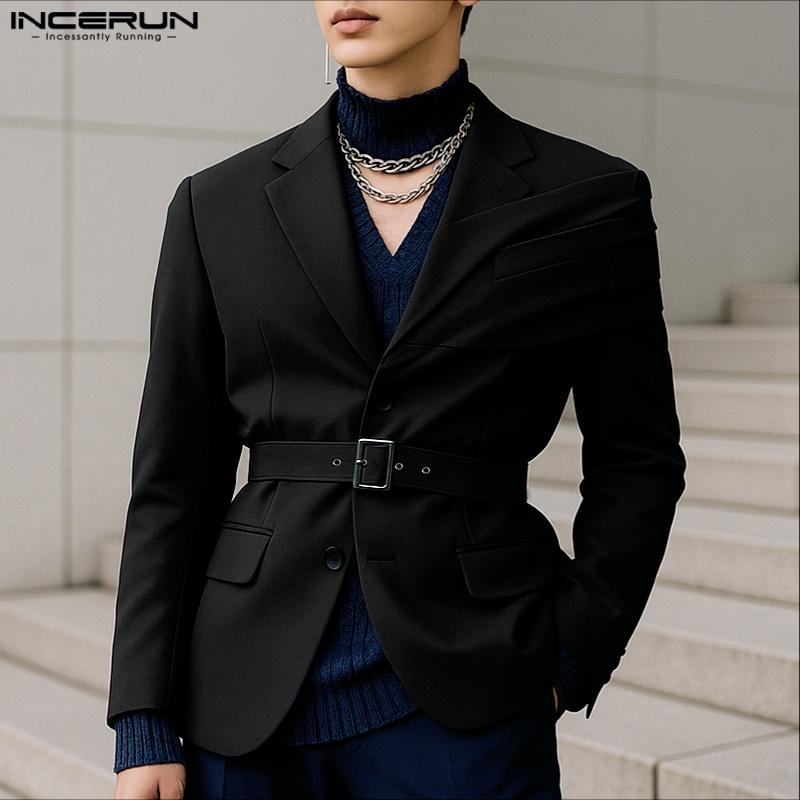 INCERUN Men Lapel Long Sleeve Front Cross Casual Loose Blazer Coats
