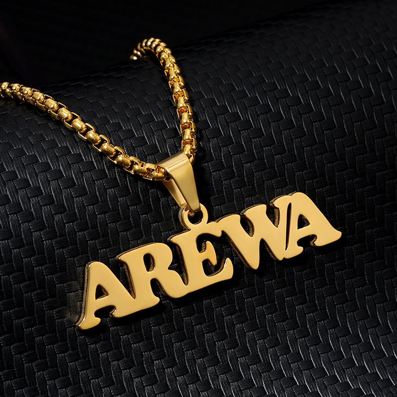 

Custom Name Necklace Men Punk Style Box Chain Stainless Steel Personalized Necklace Arewa Pendant Signature Custom Jewelry Gift Y15015YY-50cm(No Box)&1 name
