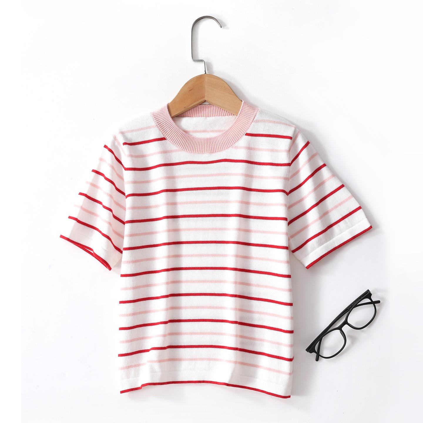 Kids Stylish Striped Cotton Short Sleeve T-Shirt 120 cm