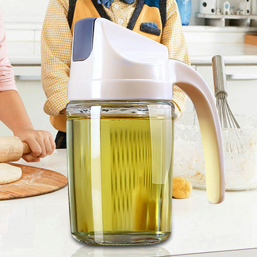 Glass Oil Dispenser Bottle  proof Dust Proof Automatic OpenCelsiusClose Oil Pot Apricot (300ml)