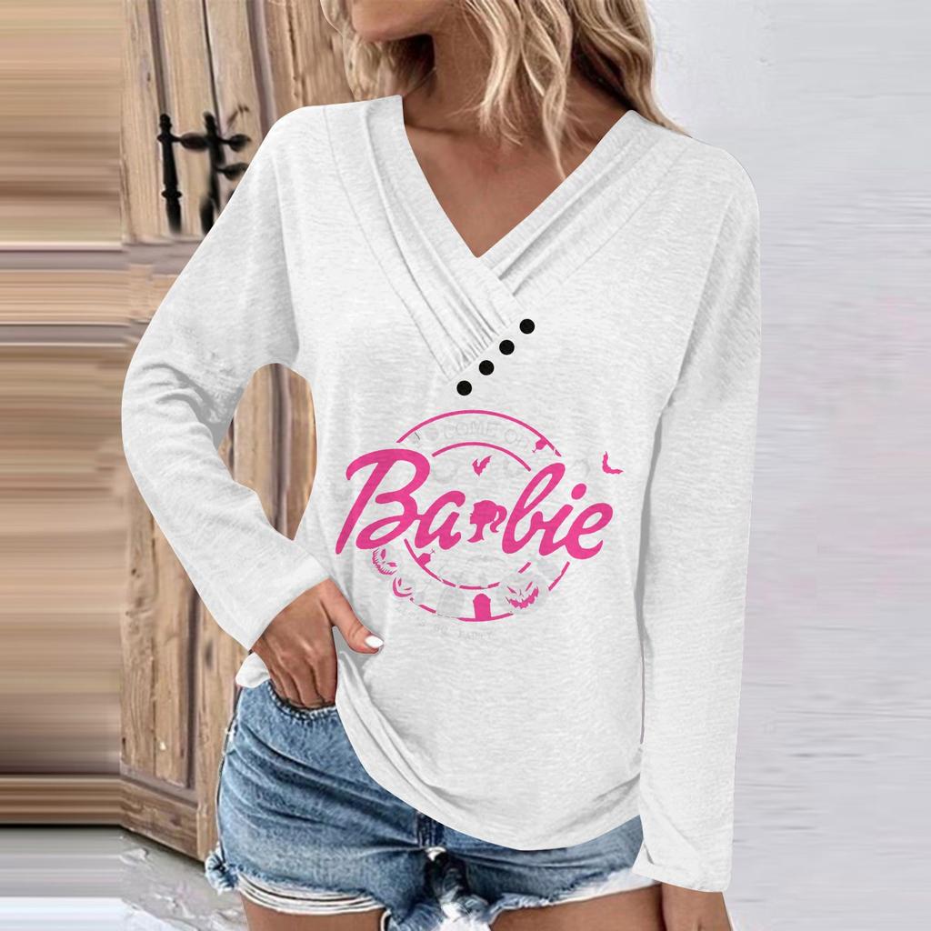 Women's Fashion Casual Solid Color Chest Panel Ruched Button V Neck Long Sleeve Ladies Long Top