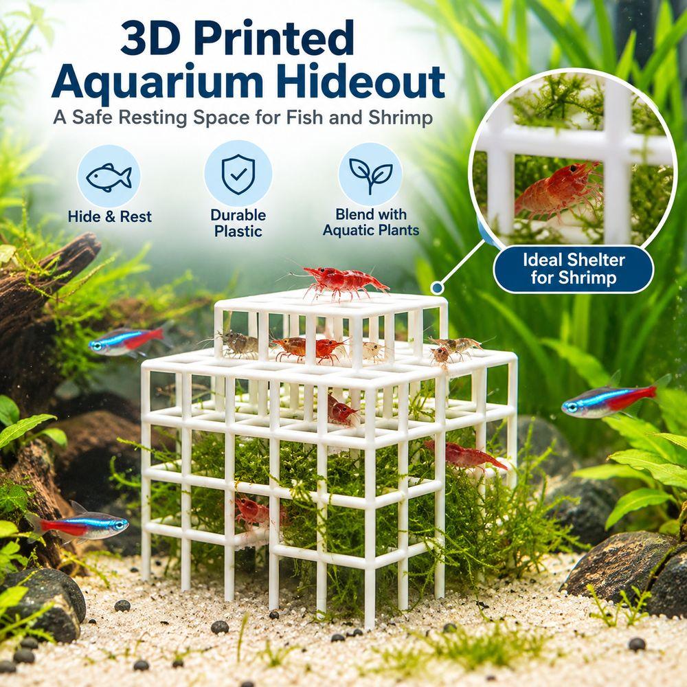 3D Printed Aquarium Cave Ornament Grid Multi-level Shrimp Hiding Place For Fish Tank Accessories