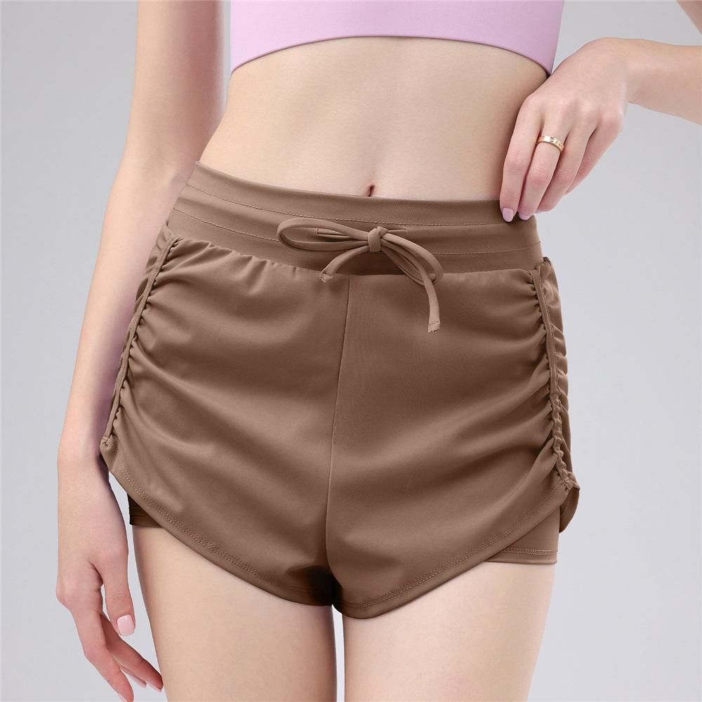 Summer High-waisted Pleated Drawstring Fake Two Pairs Of Casual Yoga Pants, Versatile Running And Sports, Anti-glare Training And Fitness Pants