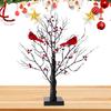LED Vintage Glowing Tree W/ Cardinals Artificial Birch Lighting With Red Berry & Bird Parrots Twinkle Tree Lamp Xmas Party Decor