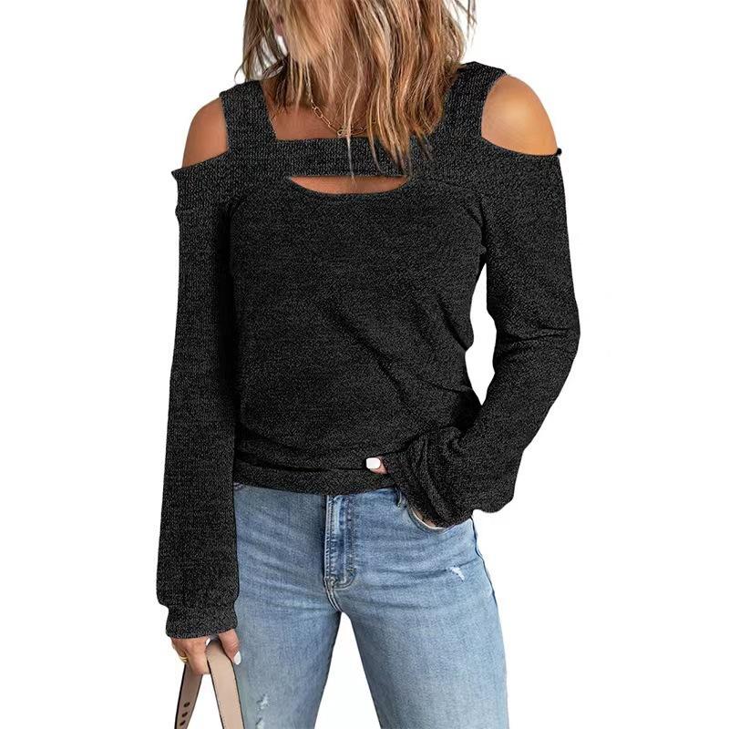 Spring and Autumn Women Fashion Strapless Loose Solid Color Long Sleeve Blouse Street Ladies Casual Spring and Autumn T-shirts