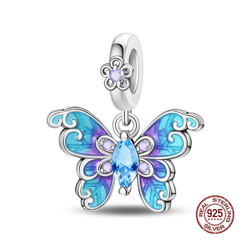 Charms Copper Blue Butterfly & Puppy Charms Beads Fits 3Mm Original Bracelet Necklace Womens Diy Fine Jewelry Gifts