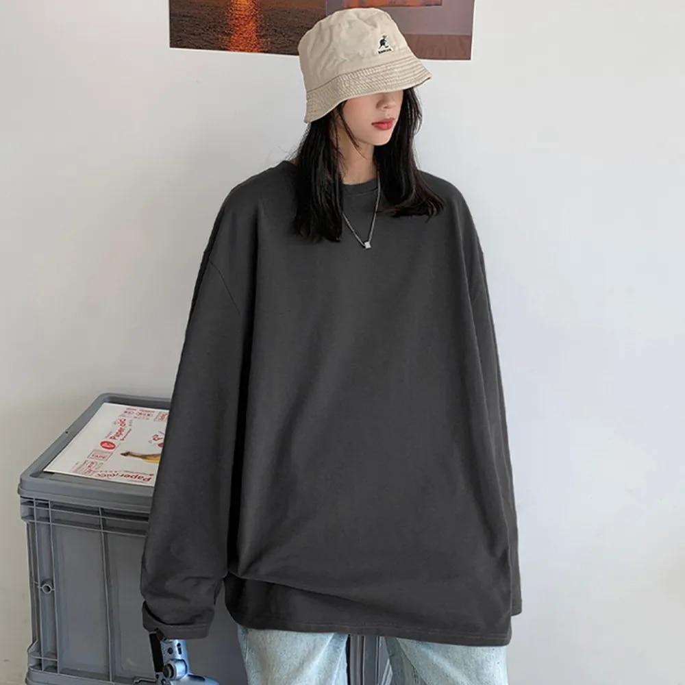 100% Cotone 20224 Primavera Nuovo Maglietta a Maniche Lunghe Donna Maglietta Basic Maglietta Oversize Donna Casual Girocollo Maglietta Donna Taglia USA