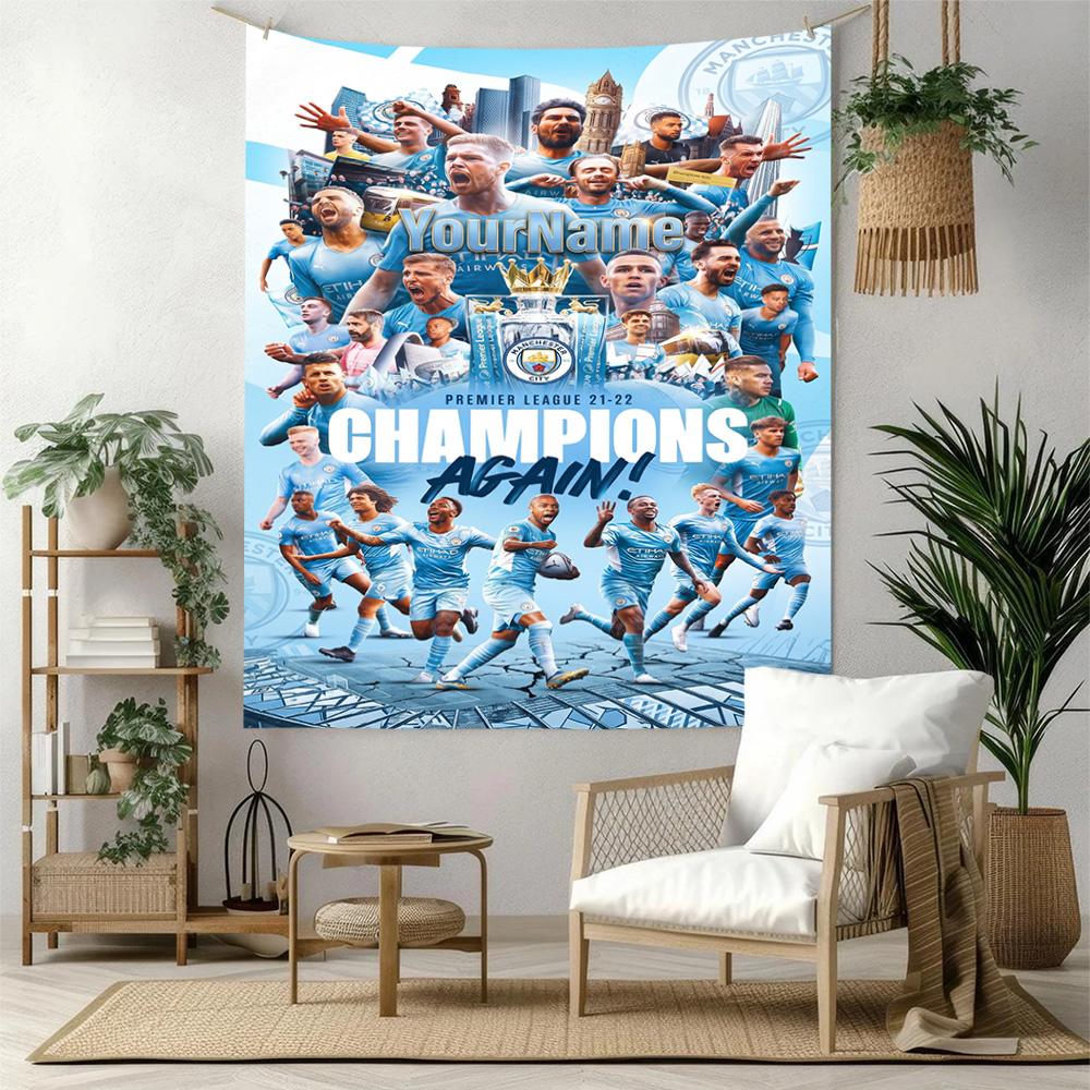 Manchester City Custom Your Name Wall Decor Tapestry Art For Pet Memorial Birthdaywedding Party Backdrop Family Gift