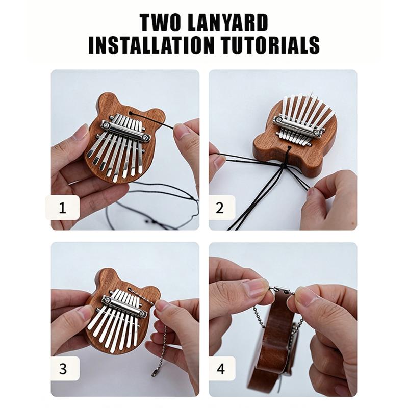 Mini 8 Key Solid Wood Kalimba With Portable Lanyard And Crisp Sound Perfect For Music Beginners Kids Casual Play Travel Gift