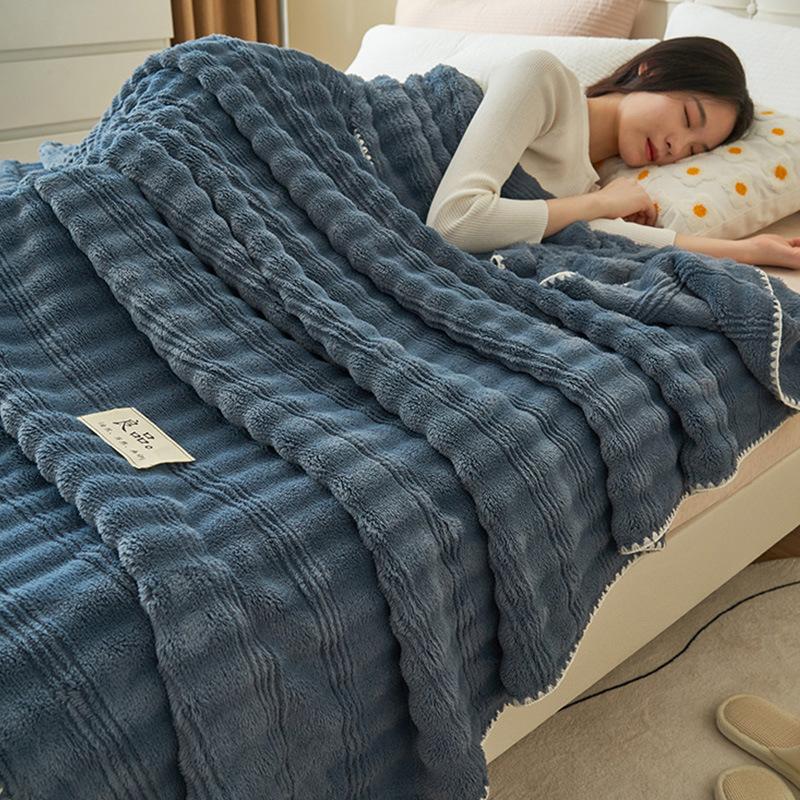 Solid Color Fluffy Blankets Thickened Wide Striped Blanket Soft Warm Sofa Bed Sheet Cover Chunky Nap Blanket Home Bedroom Decor