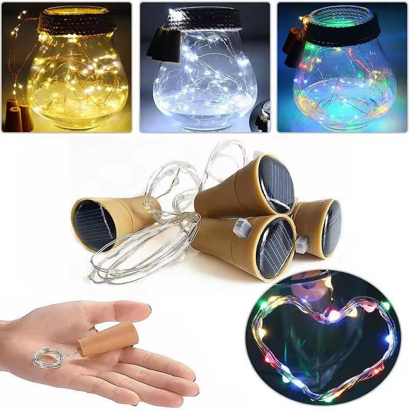 Ghirlandă Luminoasă LED cu Dop de Sticlă Alimentată Solar, de Exterior, Impermeabilă, Lumini Solare Tip Garanlandă Pentru Casă, Cameră, Grădină, Decor Nuntă