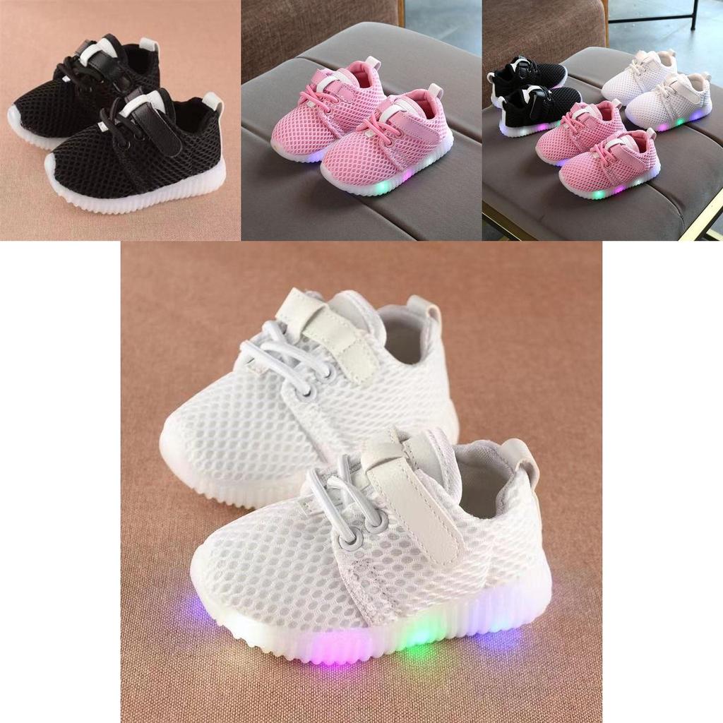 Kids White Led Shoes Soft Mesh Upper Cushioned Footbed Anti-skid Sole
