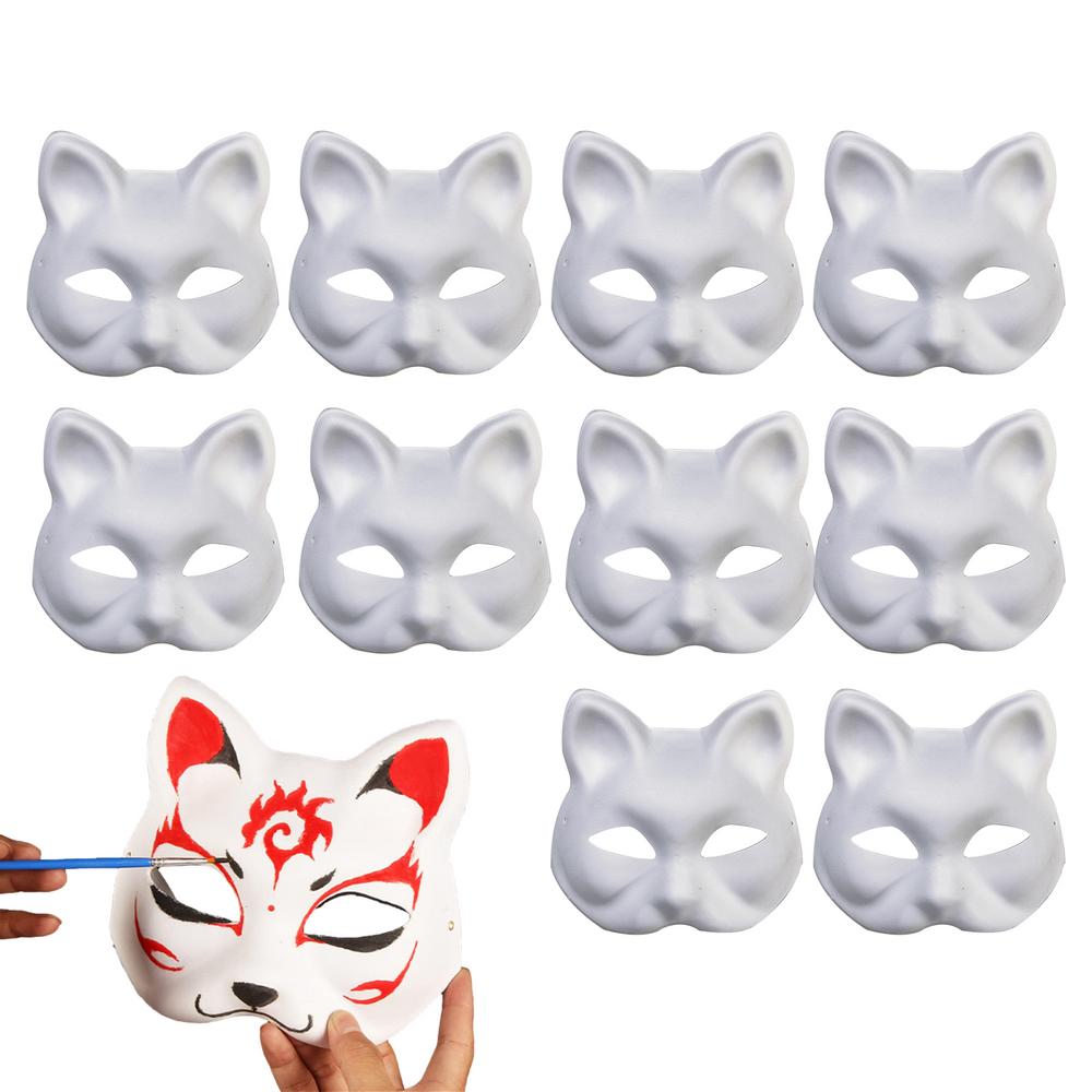 10Pcs Mask Cat Masquerade Blank Masks White Animal Empty Face Women Halloween Cosplay Party Kid Woman Therian Wolf Costumes