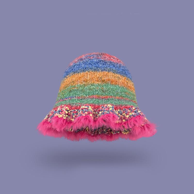 Style Versatile Hat Oil Painting Color Tone Warm Knitted Fisherman Hatscaps