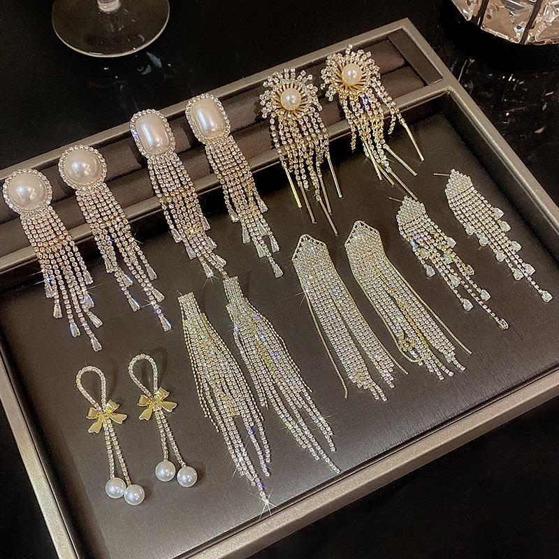 Silver Needle High-end Style Claw Zircon Flowing Tassel Earrings for Women - Light Luxury, Small-Scale, Unique Style Long Earring Set