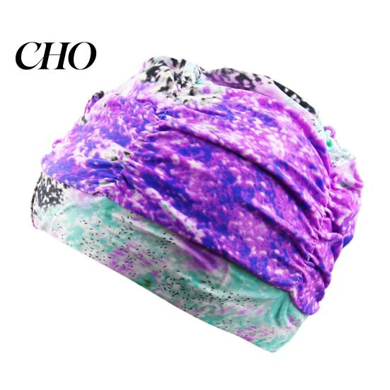 Soft Swim Cap Cloth Swimming Pool for Women, Breathable Colorful Ruffle Women Cap, Elastic Ear Protection Short Long Hair Bathing Hat Fashion Print