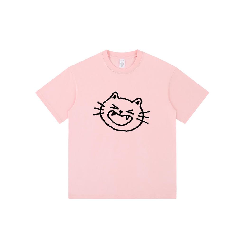 American Street Kitten Print Loose Short Sleeve Round Neck Summer T-Shirt for Couples