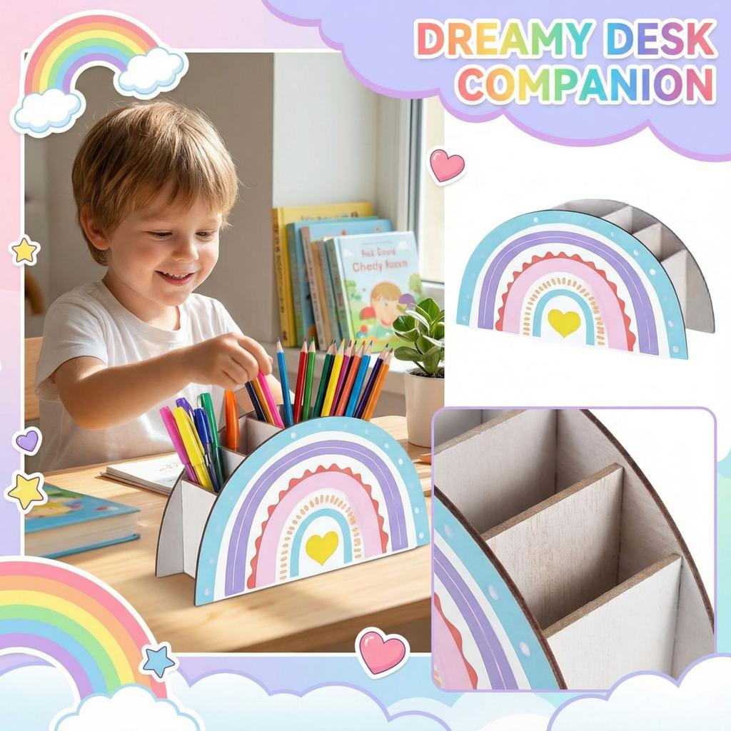 Wooden Storage Box Desk Decoration Pen Holder