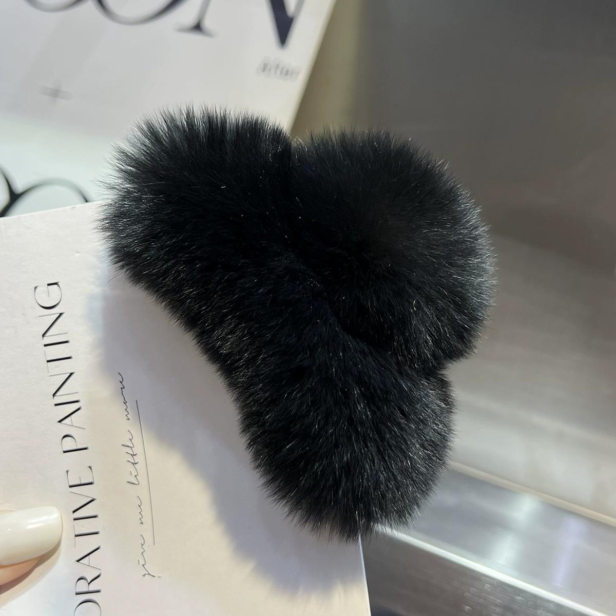 

Справжнє хутро кролика рекс Маленький затискач-краб Жіночий Осінньо-зимовий Волохатий Задній Затискач-диск для голови Інтернет-знаменитість Затискач-акула Головний убір Шпилька чорний