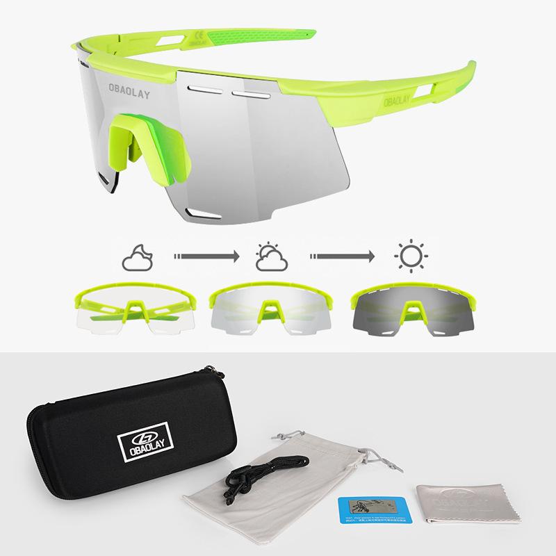 

Oubolai Color-Changing Polarized Cycling Glasses Glasses, sunglasses, outdoor cycling, sports, hiking, windproof goggles Green frame+Transparent p