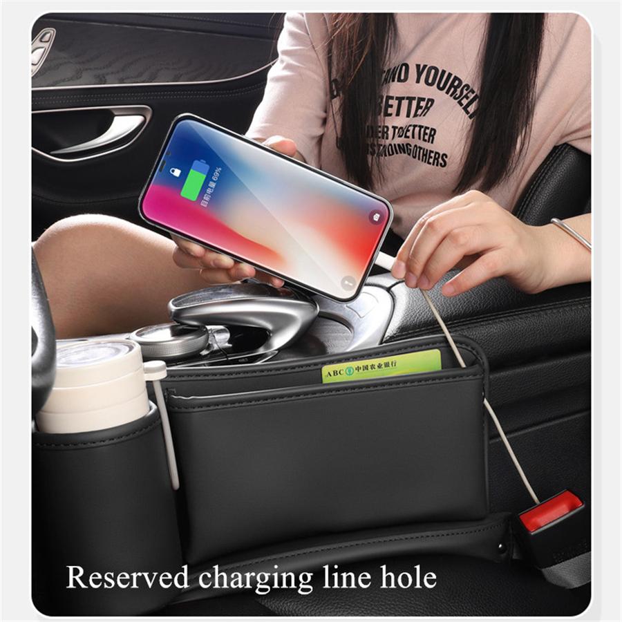 Left Side Car Console Side Seat Gap Crevice Filler Organizer Black w/Cup Holder