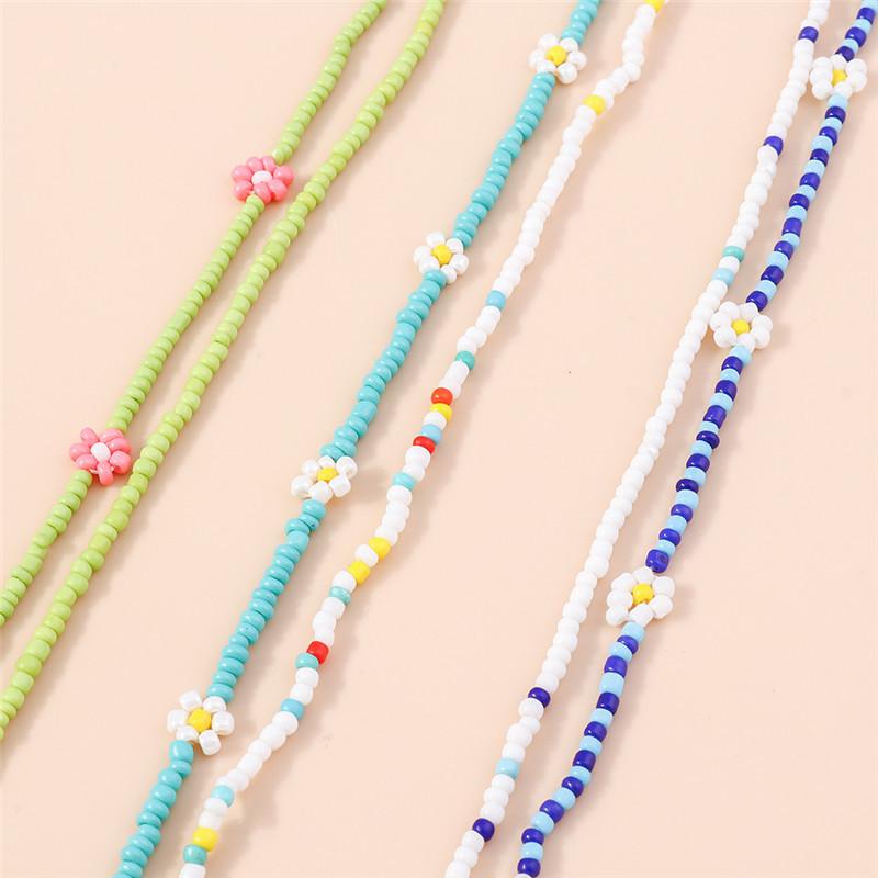 Summer Boho Korea Lovely Flowers Seeds Beaded Necklace Statement Short Collar Choker Necklace for Women Vacation Jewelry Gifts