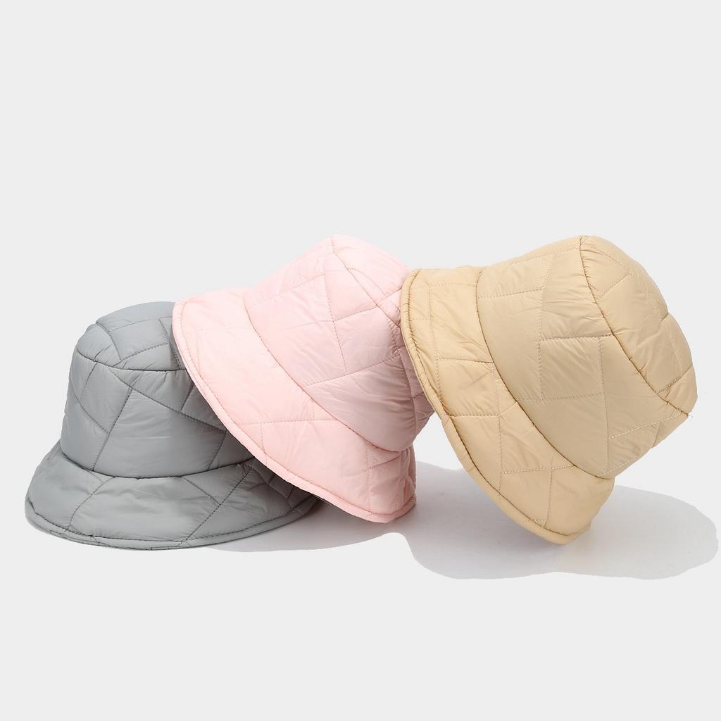 ins new soft and warm plaid simple down cotton basin hat women's tide autumn and winter solid color small fresh bucket hat