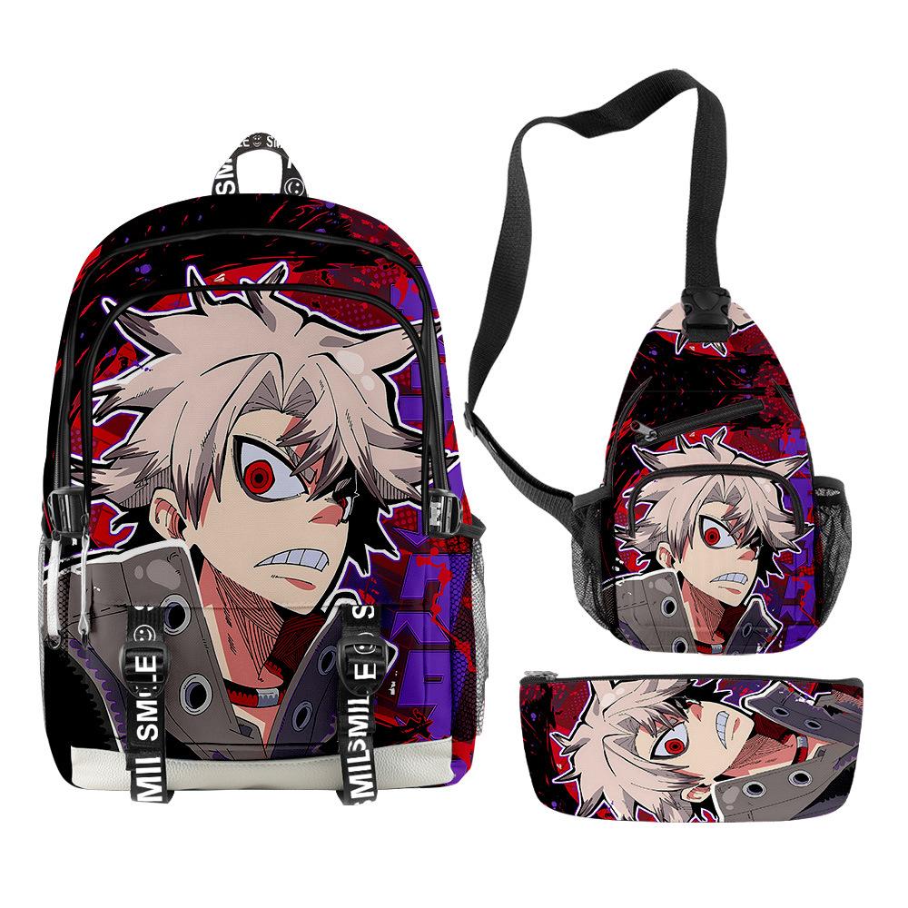 Favored Distinctive Metal Family Anime 3D Design 3pcs/Set Learner Bags Everyday Laptop Everyday Backpack Sling Carry Tote Pencil Pouch