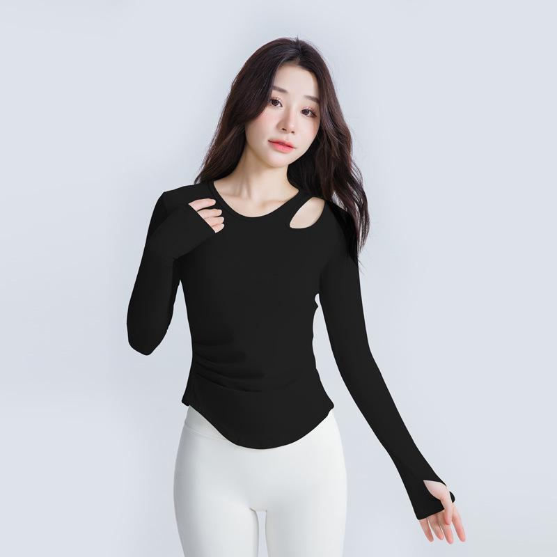 Women's Long Sleeve Yoga Top with Chest Pad: Autumn Pilates Fitness T-Shirt