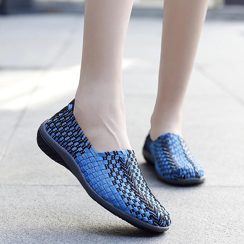Summer Moccasin Beach Shoes Women Black Casual Weave Slip on Braided Blue Flats Sneakers Plus Size