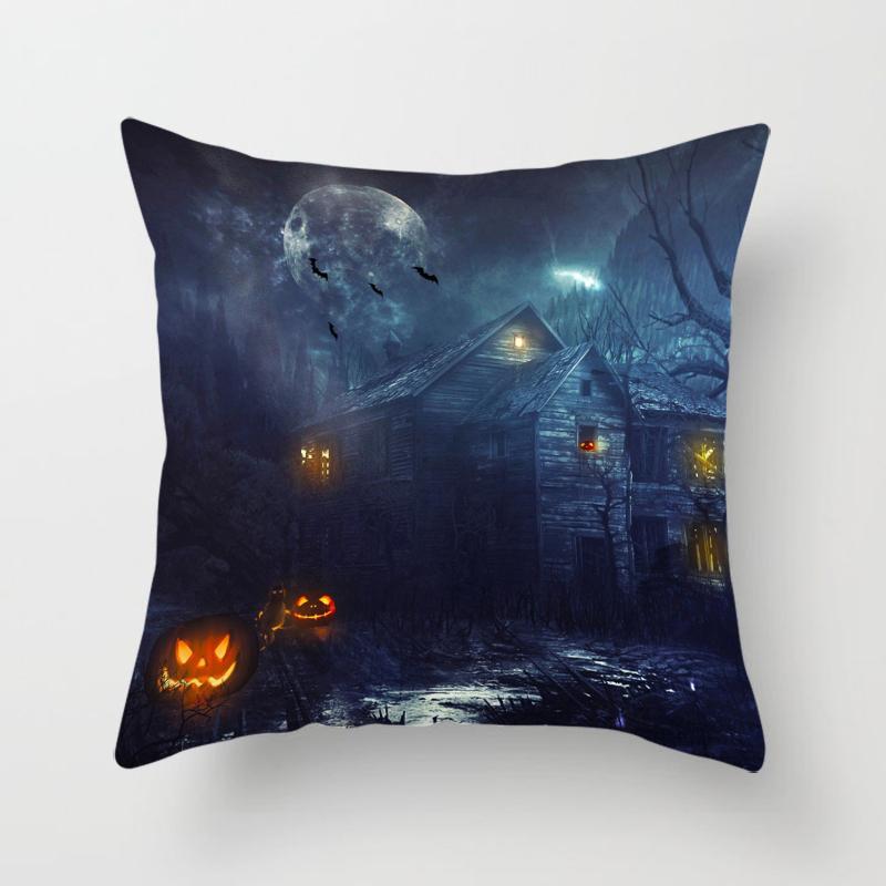 Halloween Horror Pumpkin Bat Print Pattern Cushion Cover Home Living Room Sofa Decoration Polyester Zipper Pillow Pillow Cover