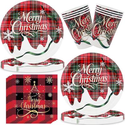 Cross-border Christmas Tree Disposable Tableware Set: Plates, Napkins, Cups