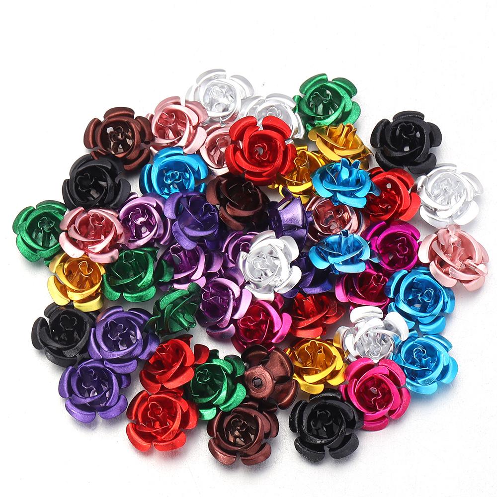 50/100pcs Aluminum Rose Flower Metal Mixed Color Flowers For Wedding Party DIY Jewelry Making Crafts Earring Headwear Decoration