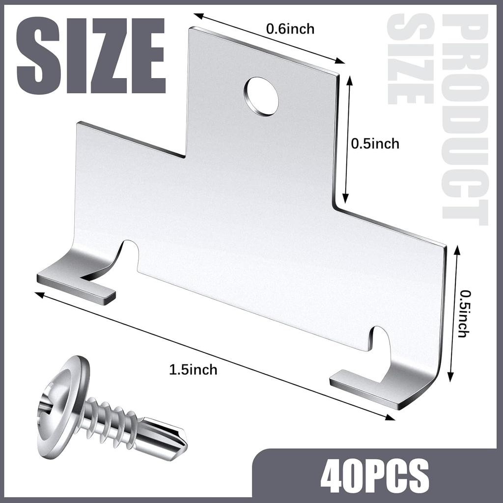 Dunzy 40 Pcs Recessed Light Clips Downlight Housing C Clips Retrofit for Downlight with Self Tapping Screws Metal for Retrofit Down Light, Silver
