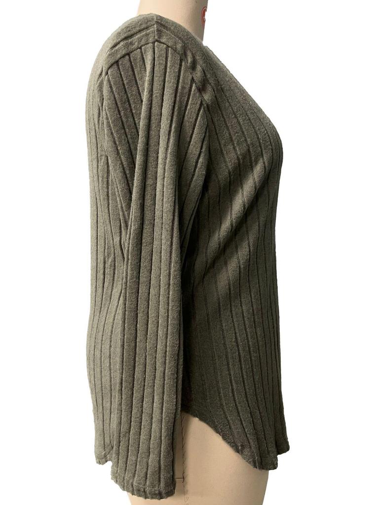 2025 Autumn/Winter Plus Size Women's V-Neck Long Sleeve Ribbed Loose Top