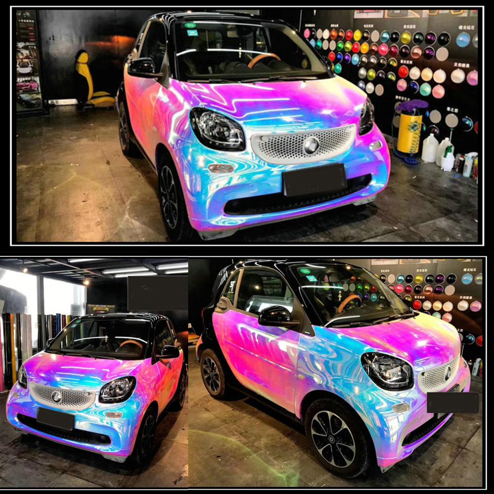 6m x 135cm Holographic White Rainbow Chrome PVC Vinyl Wrap Car Sticker Decals Car Styling Color Changing Films