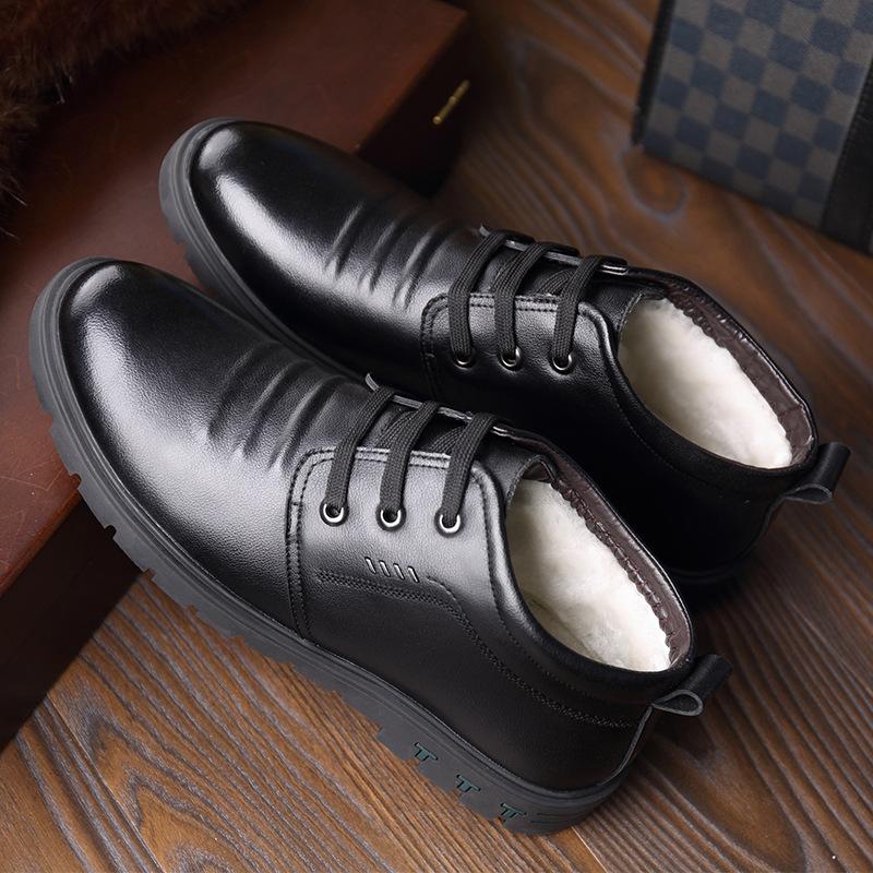 Hot winter cotton shoes men's genuine leather cashmere warm casual shoes velvet leather shoes non-slip middle-aged and elderly dad shoes