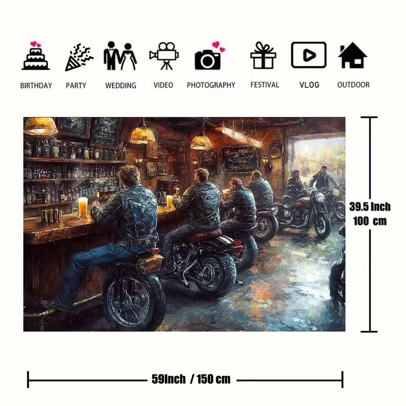 Biker Pub Szene Wandteppich Retro Motorradfahrer Wanddekoration für Man Cave