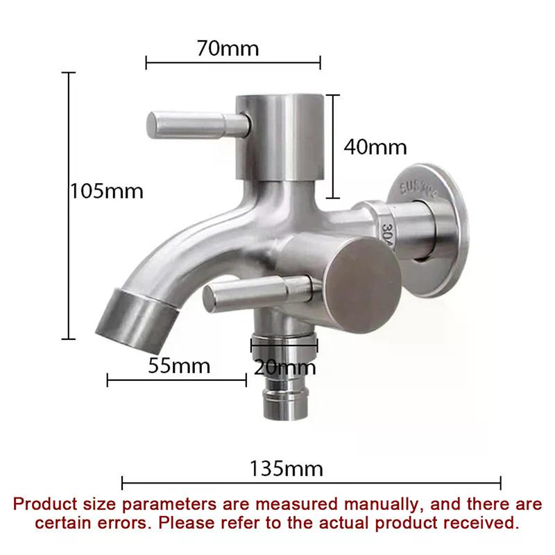 304 Stainless Steel Faucet One Into Two Out Multifunction Double-outlet Washing Machine Faucet Outdoor Garden Sink Pool Faucet