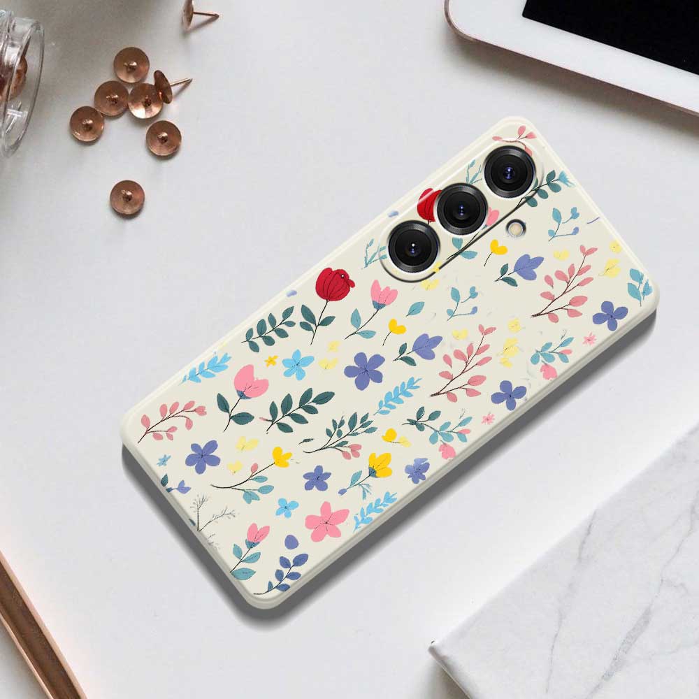 For Samsung Galaxy S25 Case Colorful Flower Branches Pattern Printing Straight Edge TPU Phone Back Cover