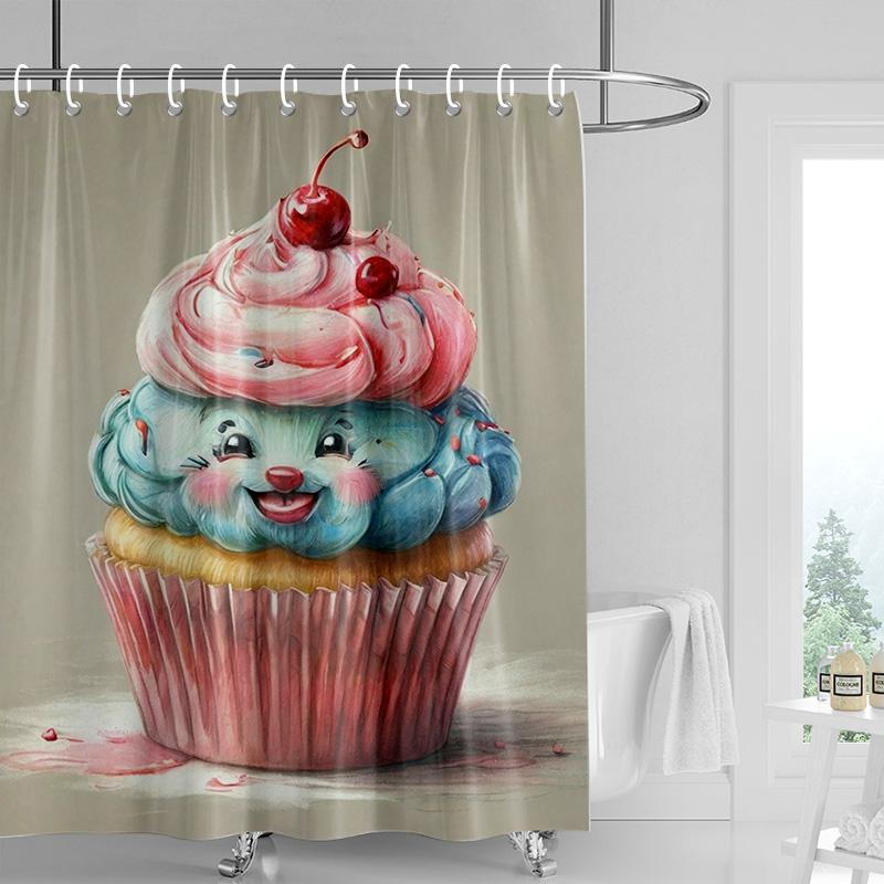 

Cute & Quirky Cupcake-Themed Shower Curtain Washable Dirt-Resistant Shower Head waterproof Polyester Bath Curtain For Home Decor 90x180CM
